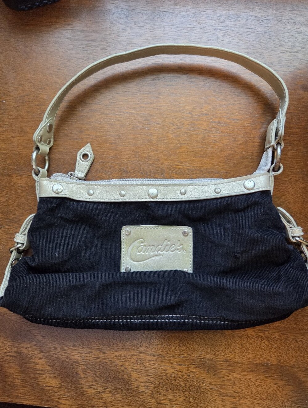 Candie's Y2K Vintage Black Corduroy style Shoulder Bag with Metallic Trim